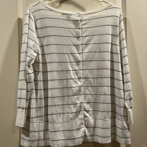 Halogen button back pullover scoop neck lightweight stripe Sweater Long Sleeve S